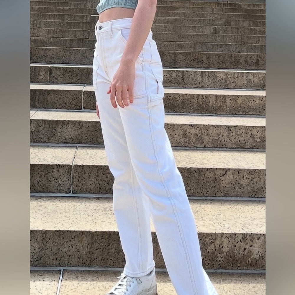 A&F Cream Carpenter Jeans